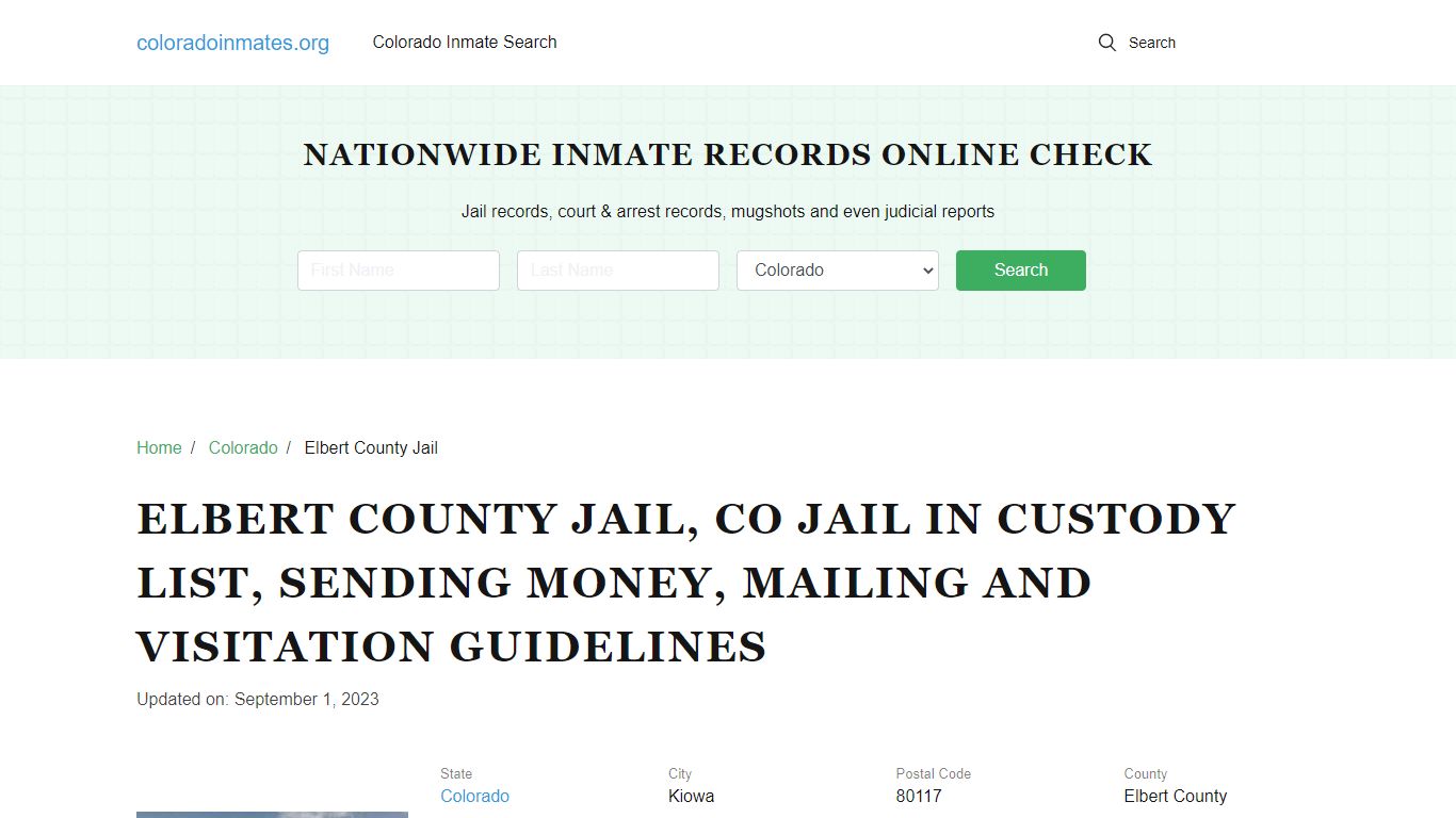 Elbert County Jail, CO: Incarcerated Inmate Search, Visitation, Contacts