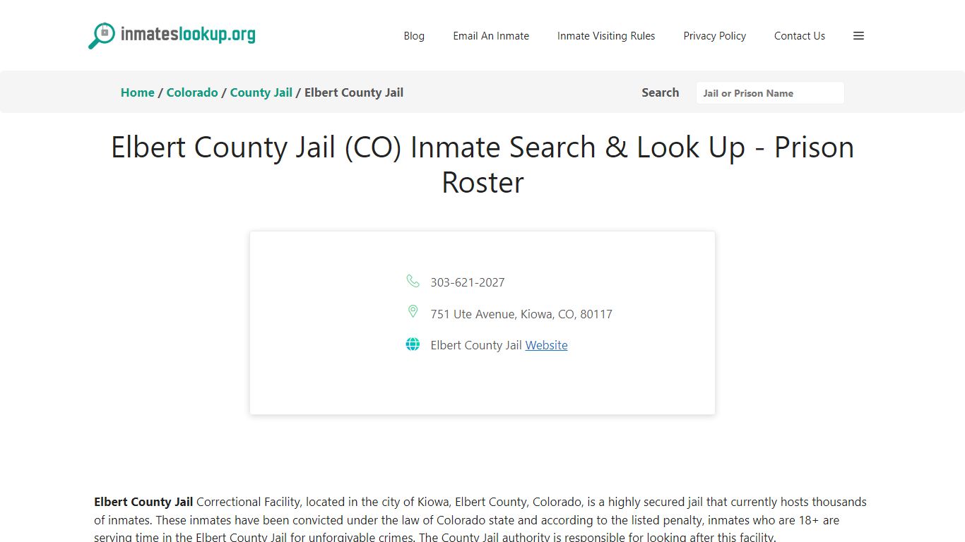 Elbert County Jail (CO) Inmate Search & Look Up - Prison Roster